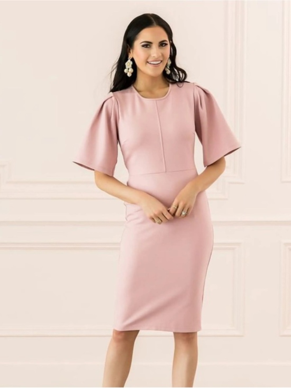 Rachel Parcell Rose Pink Mauve Flutter Sleeve Ponte Dress Size XS